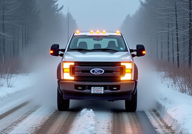 Грузовик Ford F-450 на заснеженной дороге Аляски